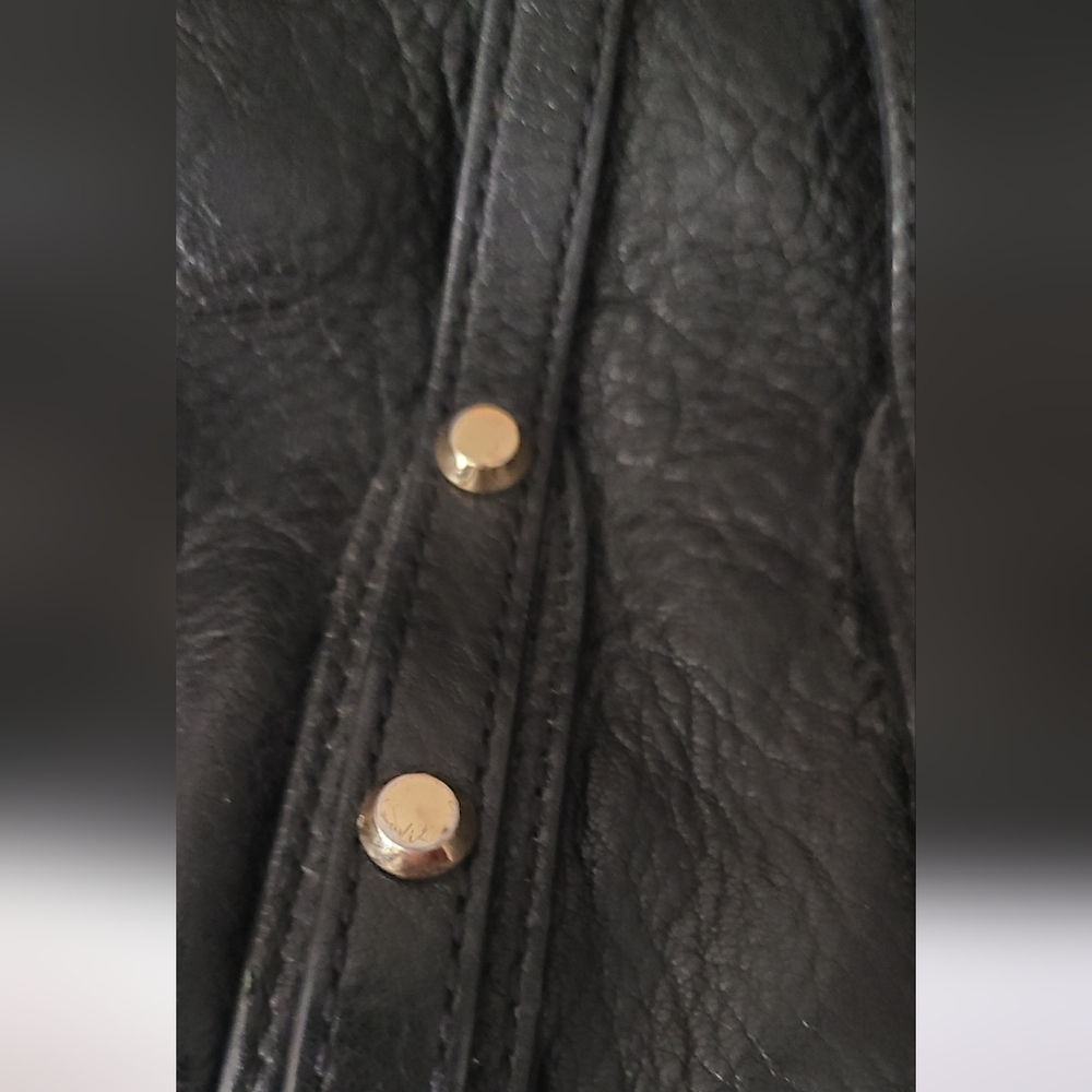 Michael Kors Black Leather Pebbled Purse Gold Hardware Studded Buckles Euc Clean - Picture 4 of 16